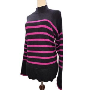 Vince Camuto Eyelash Cozy Striped Mock Turtleneck Sweater - Large